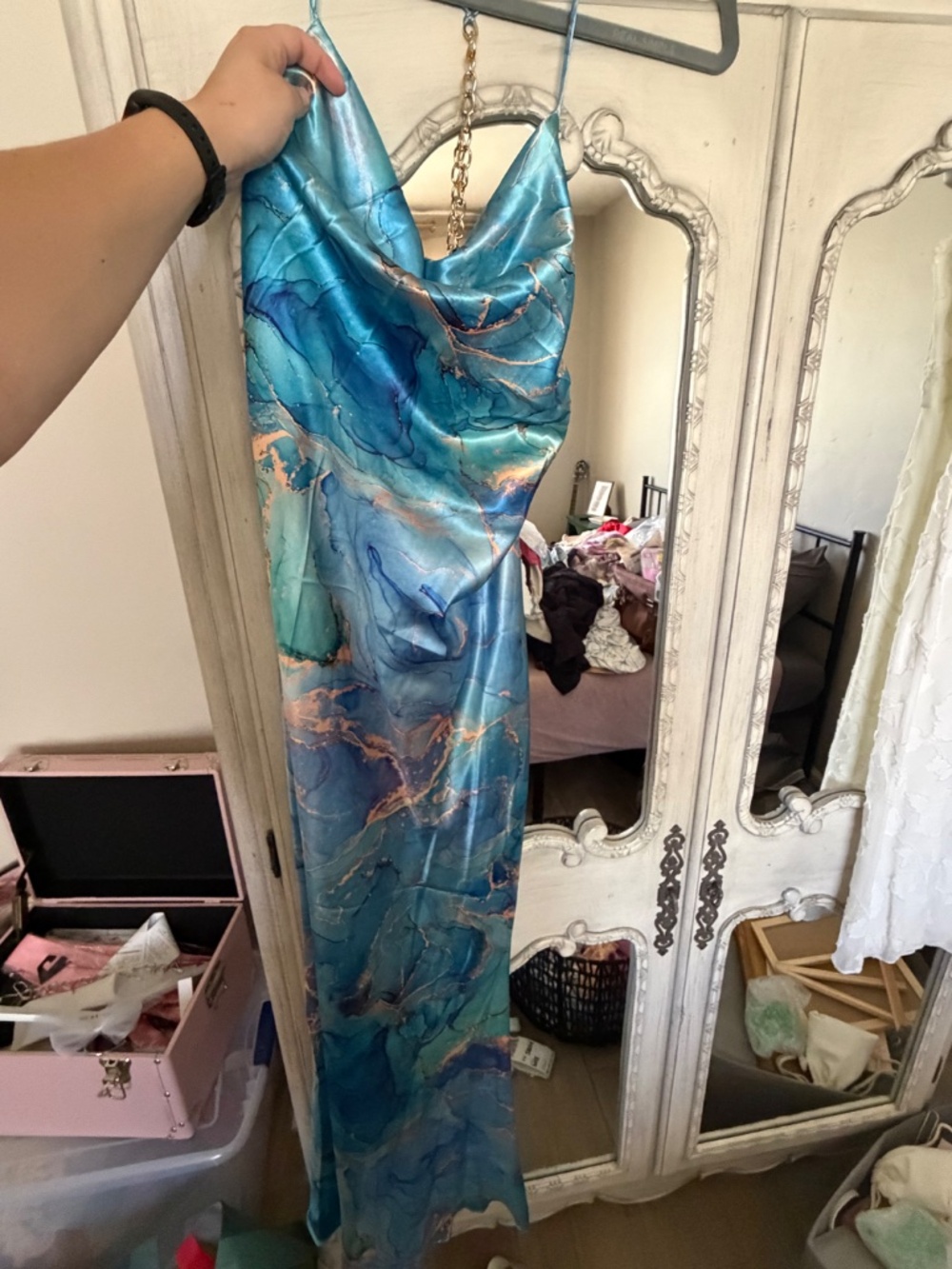 NWOT 12th Tribe Florence Blue Marble Satin Maxi Dress - Picture 4 of 4